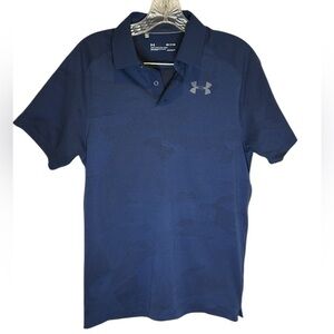 Under Armour, heat gear navy blue patterned short sleeve polo, golf shirt small